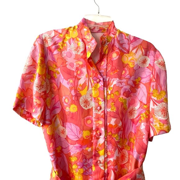 Vintage 60s Mini Dress Floral Psychedelic Scarf Print Mod M - Picture 5 of 5